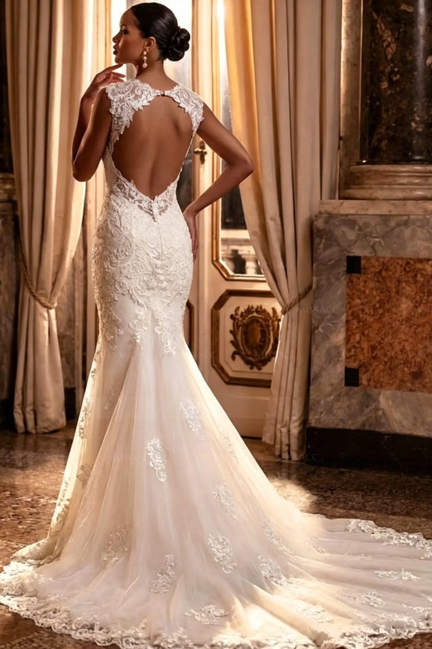 Trumpet/Mermaid Sweetheart Sleeveless Lace Chapel Train Wedding Dresses With Appliques Lace Back Hole