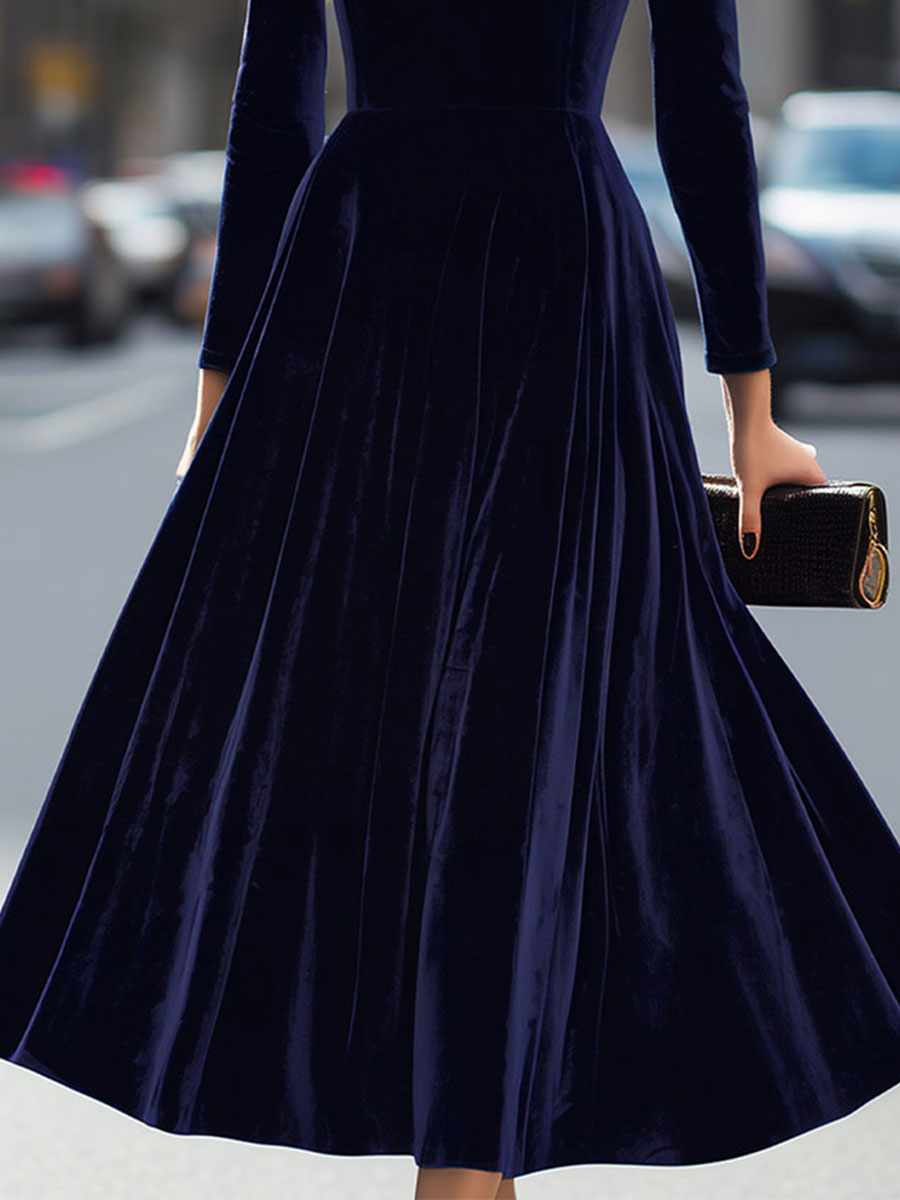 Luxurious Velvet Long-Sleeve Midi Dress
