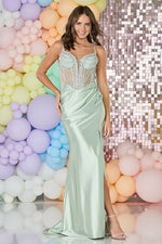Spaghetti Straps Beaded Sleeveless Sheer Mermaid Side Slit Prom Dress