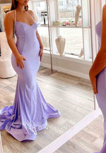 Sexy Backless Royal Blue Halter Neck Mermaid Long Satin Prom Dress