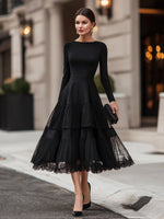 Long Sleeve Tiered Lace Hem Midi Dress