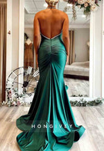 Sexy Backless Royal Blue Halter Neck Mermaid Long Satin Prom Dress