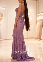 Sequins Beaded Mermaid Slit Prom Dress