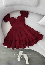 A-Line Short Sleeves Ruched Pleated Sweetheart Short Homecoming Dress