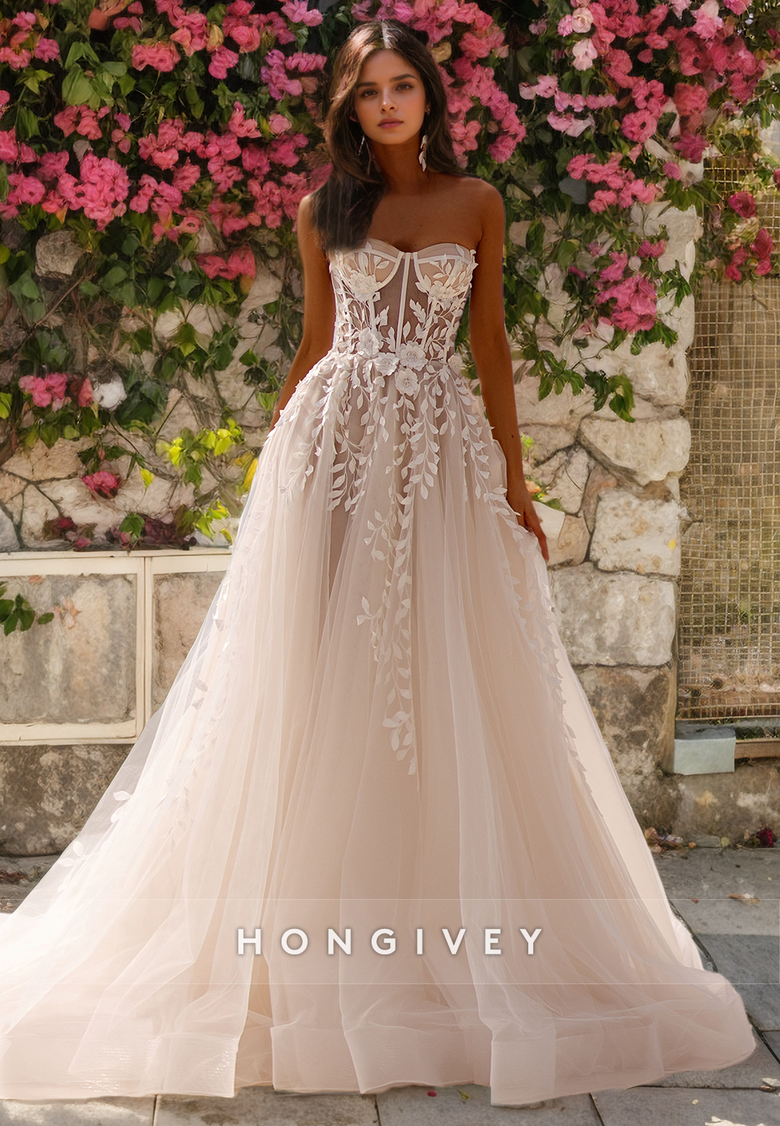 Tulle A-Line Sweetheart Strapless Lace Applique Sheer Wedding Dress Tulle A-Line Sweetheart Strapless Lace Applique Sheer Wedding Dress