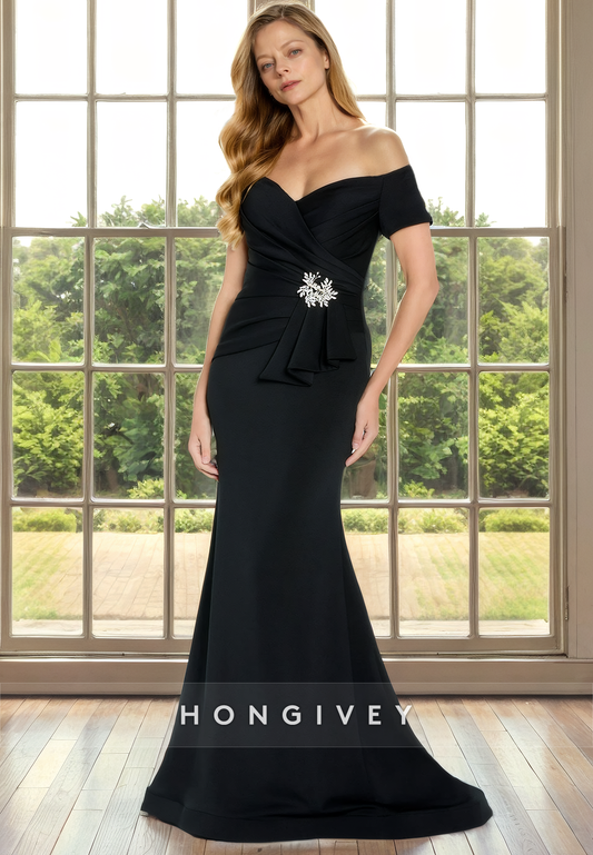 Chic Trumpet Off-Shoulder Sleeveless Empire Cocktail Mother Of Bridge Dress