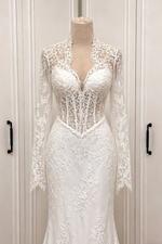 Lace Long Sleeve Applique Mermaid Floor-Length Wedding Dress