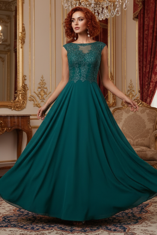 A-line/princess transparent collar sleeveless long style official mother of the bride dress