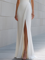 One-Shoulder Draped Column Gown With Front Slit