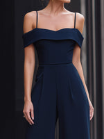 Off-Shoulder Structured Wide-Leg Suiting Jumpsuit