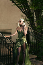 Modern Sage Green Sweetheart Prom Dress High Split Long With Pleats Lace-Up