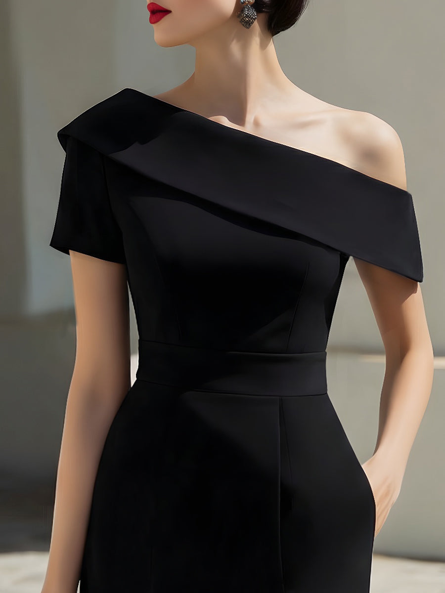 Asymmetric Off-Shoulder Structured Midi Dress