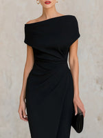 Minimalist Black Asymmetric One-Shoulder Midi Dress