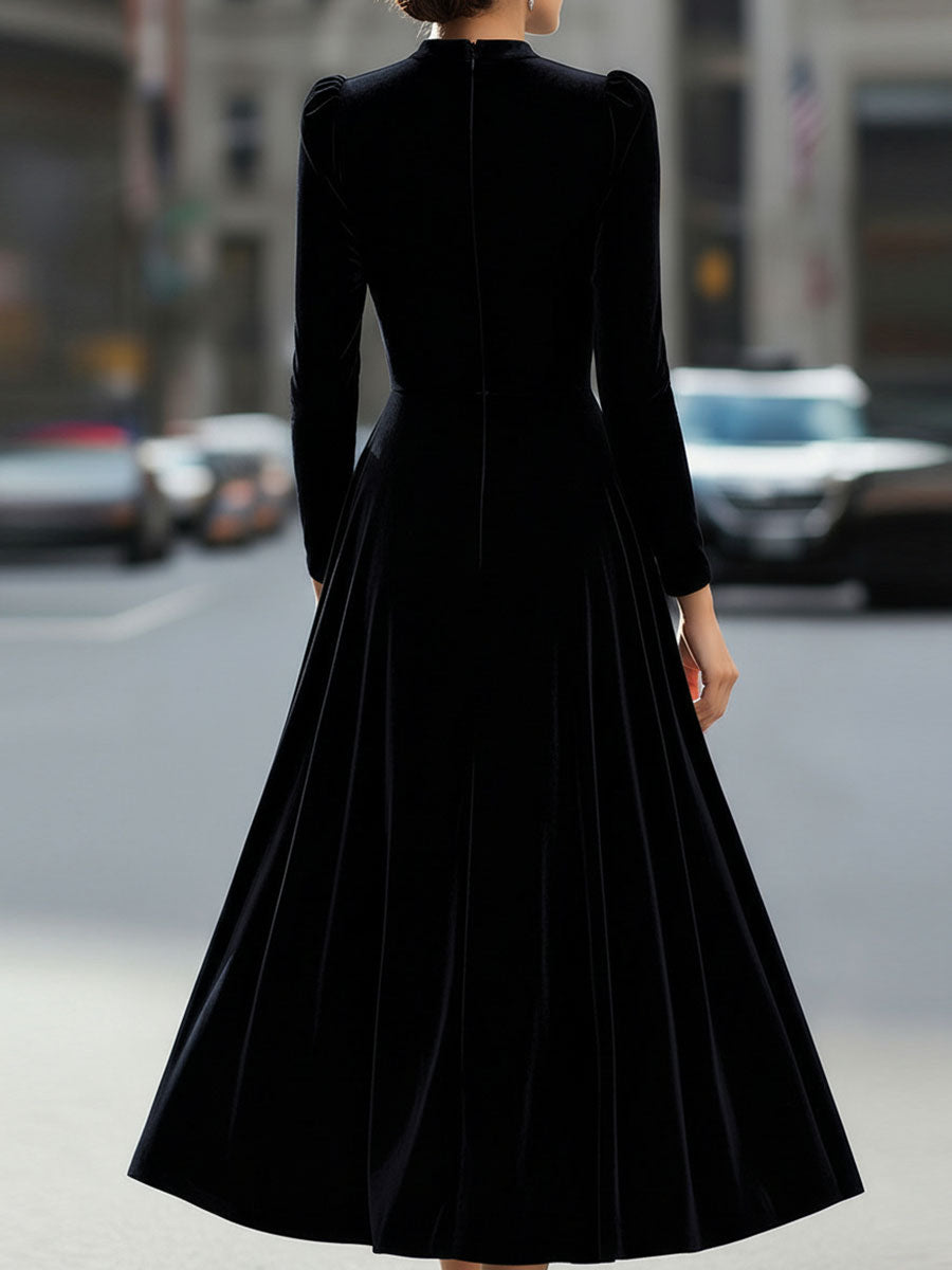 Luxurious Velvet Long-Sleeve Midi Dress