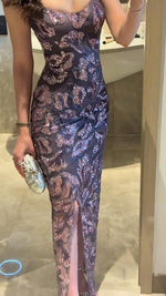 Sexy Square Neck Sleeveless Beaded Sequins Sparkle Mermaid Evening Dress