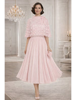 Flowers Short Shawl A-Line Tea-Length Formal Evening Dress