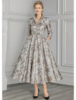 Flowers Floral Print Long Sleeve A-Line Evening Dress Ankle-Length