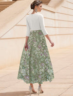 Flowers Floral Print V-Neck Long Sleeve A-Line Evening Dress Tea-Length