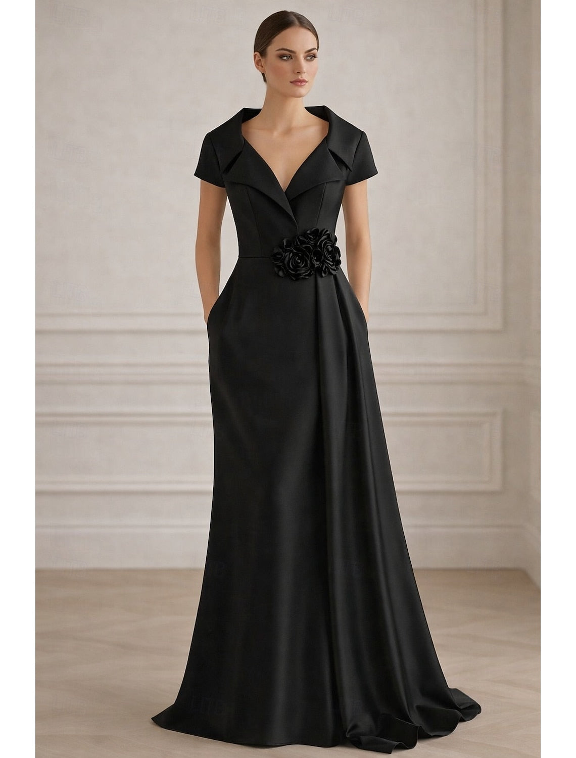 V-Neck Mermaid Flowers Floor-Length Formal Evening Dress