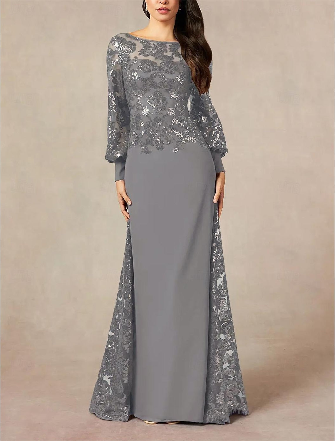 Backless Long Sleeve Lace Mermaid Sparkle Evening Dress