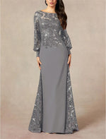 Backless Long Sleeve Lace Mermaid Sparkle Evening Dress
