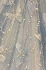 Light Blue Off-Shoulder Ball Gown with Butterfly Embroidered Tulle Skirt