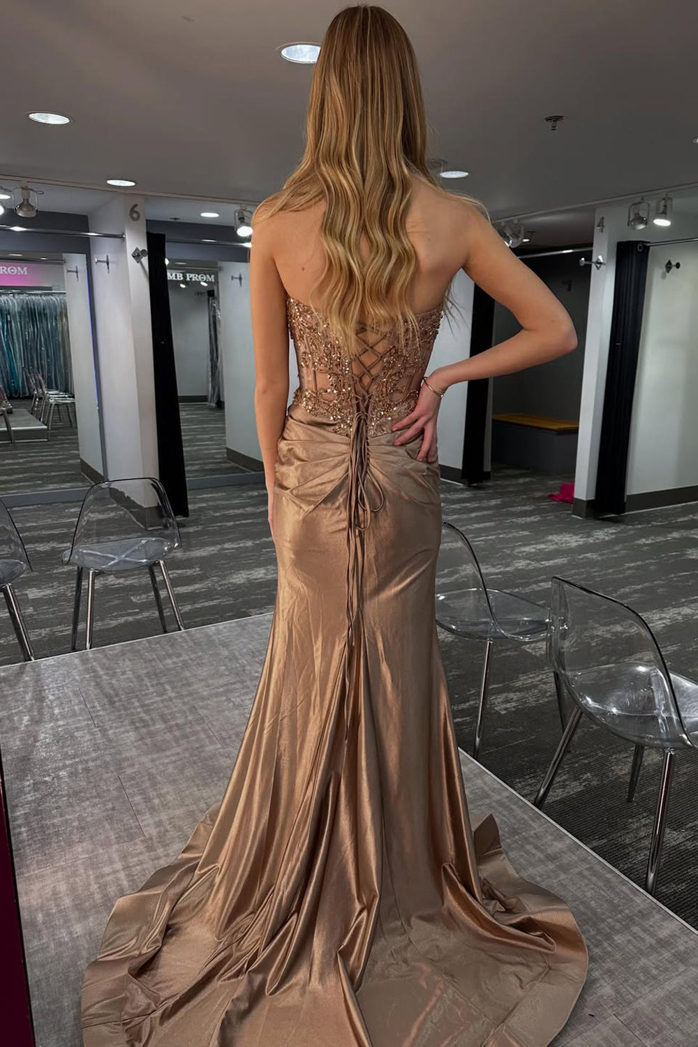 Mermaid Sweetheart Brown Satin Prom Dress with Beading AB26012503