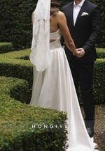 Simple A-Line Strapless Pleated Satin Sweep Train Empire Wedding Dress