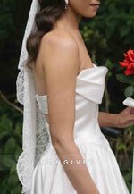 Simple A-Line Strapless Pleated Satin Sweep Train Empire Wedding Dress