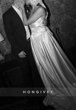 Simple A-Line Strapless Pleated Satin Sweep Train Empire Wedding Dress