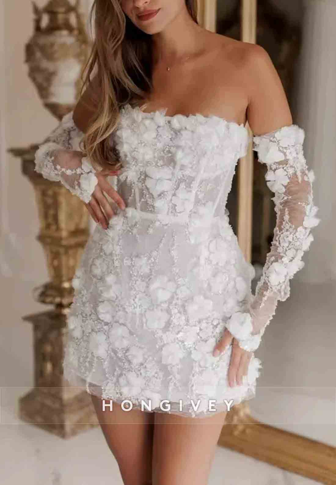 Strapless Crisscross Back Sheath Short Wedding Dresses with Appliques