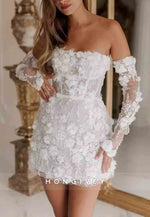 Strapless Crisscross Back Sheath Short Wedding Dresses with Appliques