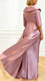 Sheath Floor-Length Evening Gown V Neck Watteau Train Half Sleeve Beading Mother of the Bride