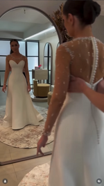 Elegant O-Neck Lace Beaded Long Sleeve Button Floor-Length Wedding Dress