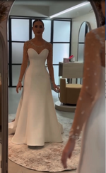 Elegant O-Neck Lace Beaded Long Sleeve Button Floor-Length Wedding Dress