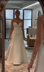 Elegant O-Neck Lace Beaded Long Sleeve Button Floor-Length Wedding Dress