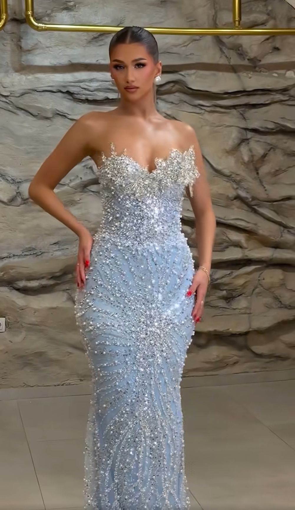 Luxury Blue Sweetheart Sleeveless Mermaid Beaded Sparkle Prom Dress