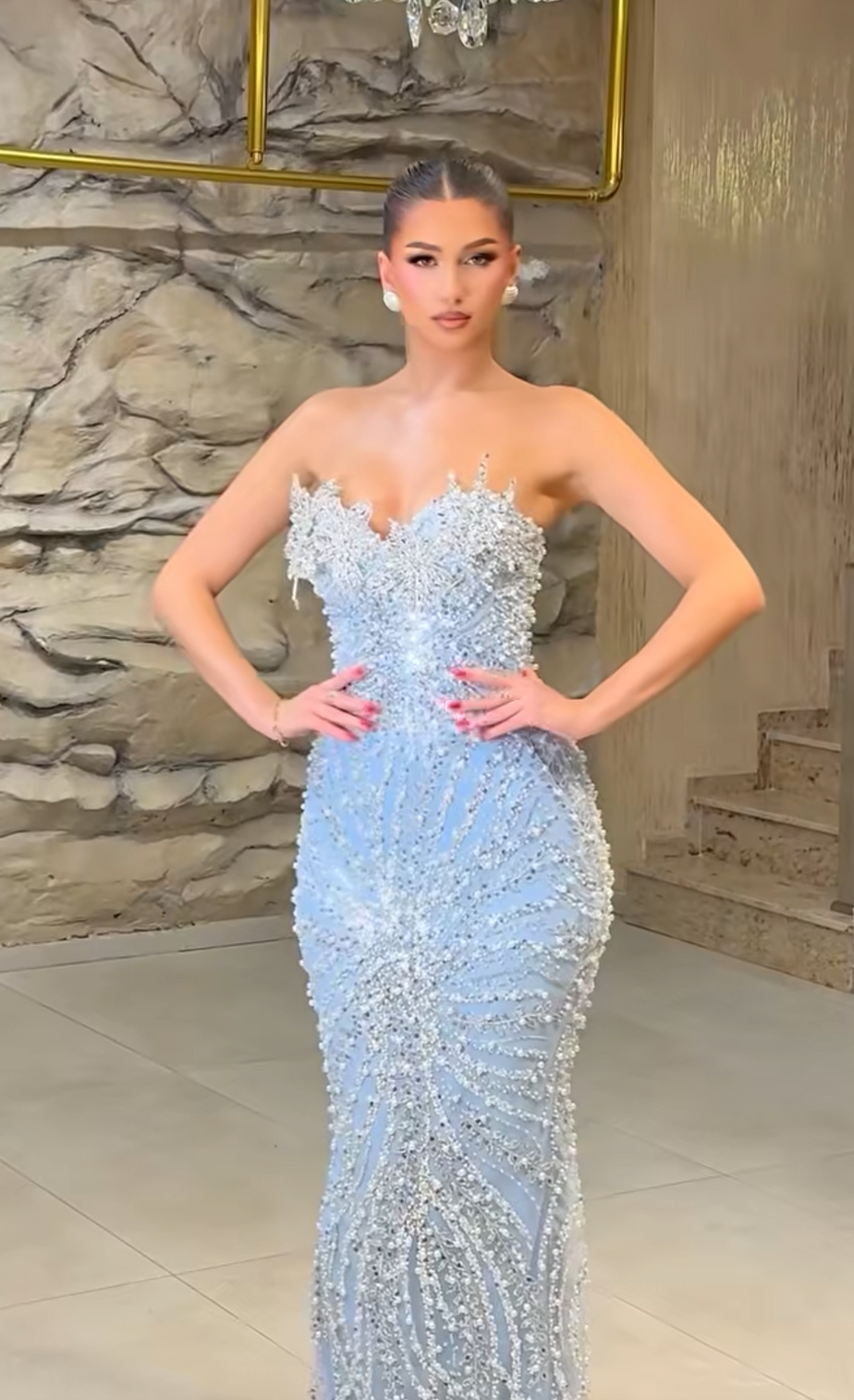 Luxury Blue Sweetheart Sleeveless Mermaid Beaded Sparkle Prom Dress