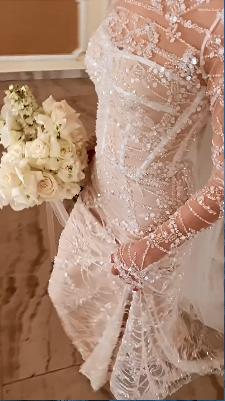 Fashion Sequins Flowers Long Sleeve Mermaid Wedding Dress