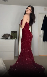 Sexy Red Sparkle Sequins Mermaid Sweetheart Sleeveless Prom Dress Floor-Lenght
