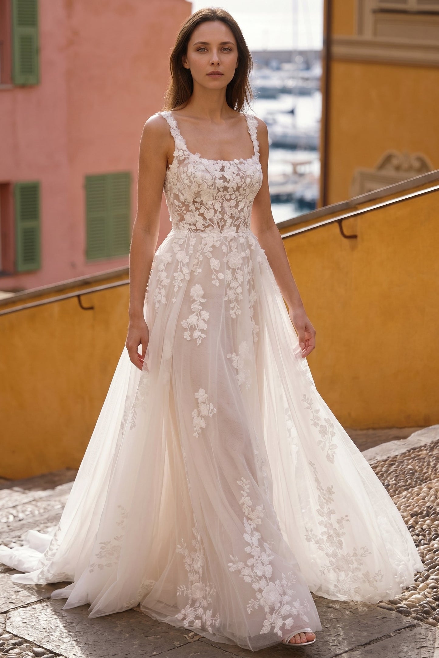 Applique Spaghetti Straps Sleeveless A-Line Wedding Dress