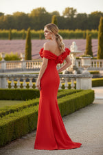 Orange Off The Shoulder Crepe Mermaid Gown