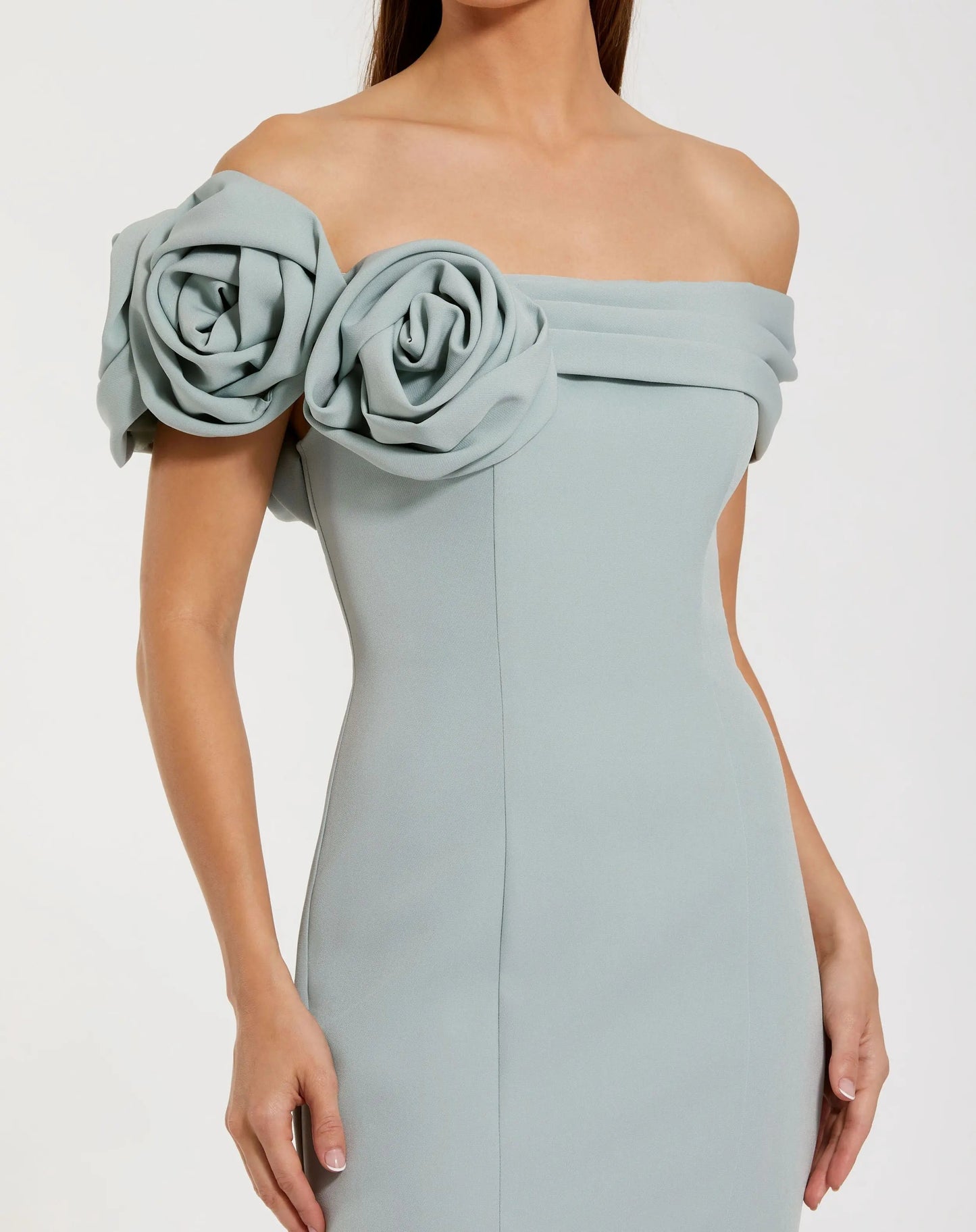 Blue Off The Shoulder Crepe Mermaid Evening Dress