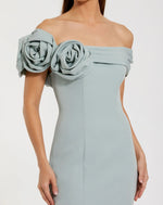 Blue Off The Shoulder Crepe Mermaid Evening Dress