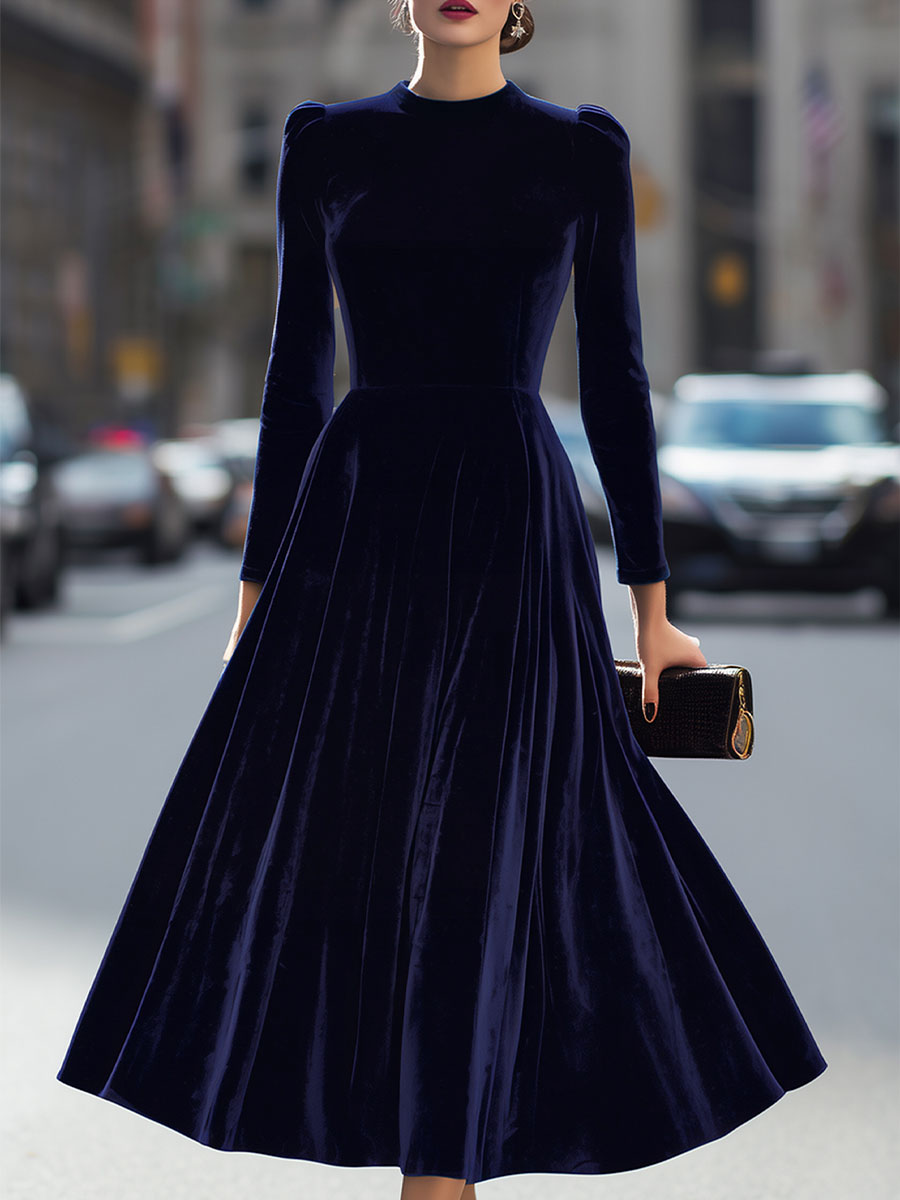 Luxurious Velvet Long-Sleeve Midi Dress