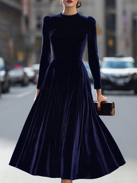 Luxurious Velvet Long-Sleeve Midi Dress