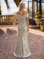 Mermaid Short Sleeve Sweetheart Floor-Length Mother of the Bride Dresses with Jacquard