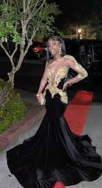 Hidais Black Sexy Elegant Embroidery One Shoulder Mermaid Long Prom Dress