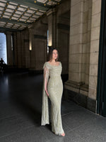 Green Sequins Sparkle Mermaid Sleeveless Cape Evening Dress