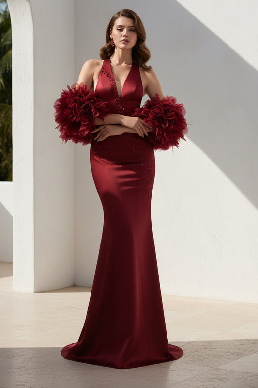 Halter Sleeveless Backless Shawl Mermaid Evening Dress
